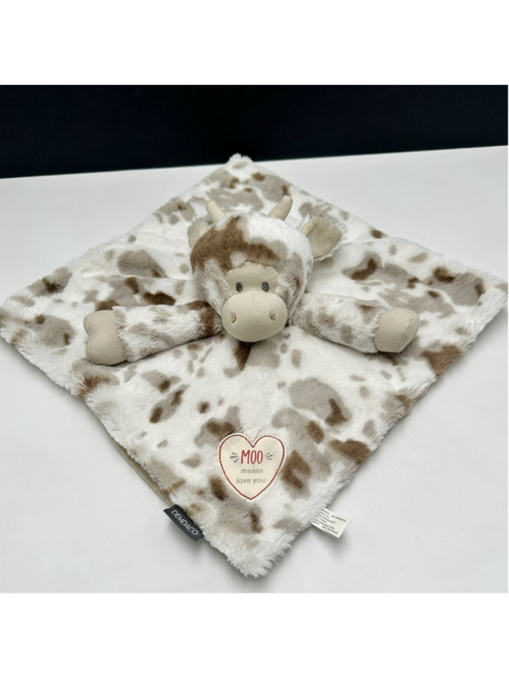 Demdaco Baby Cow “Moo Means Love You” Brown White Soft Security Blanket Lovey